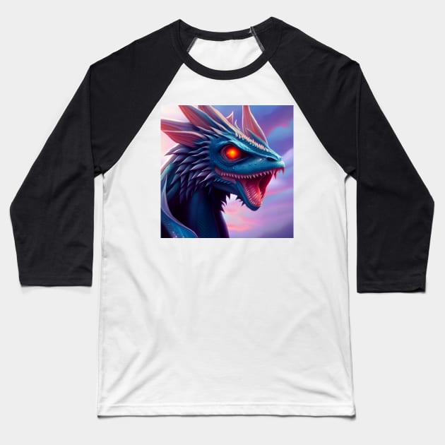 Intricate Blue Scaled Dragon with Red Eyes Baseball T-Shirt by dragynrain